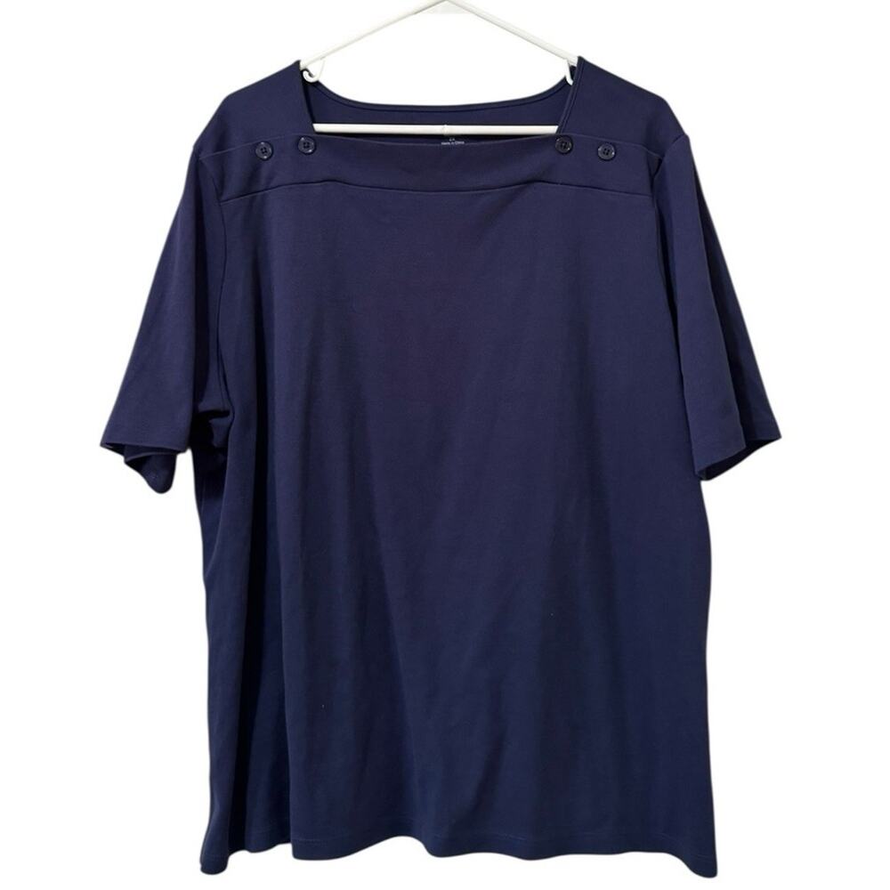 Appleseeds Womens Size 2X Short Sleeve Square Neck Top Shirt Cotton Blend Button